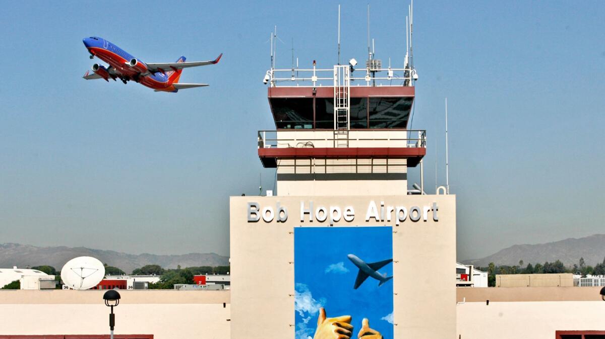 A Southwest Airlines plane takes off at Bob Hope Airport — now known as Hollywood Burbank Airport — on Tuesday, Oct. 2, 2012.