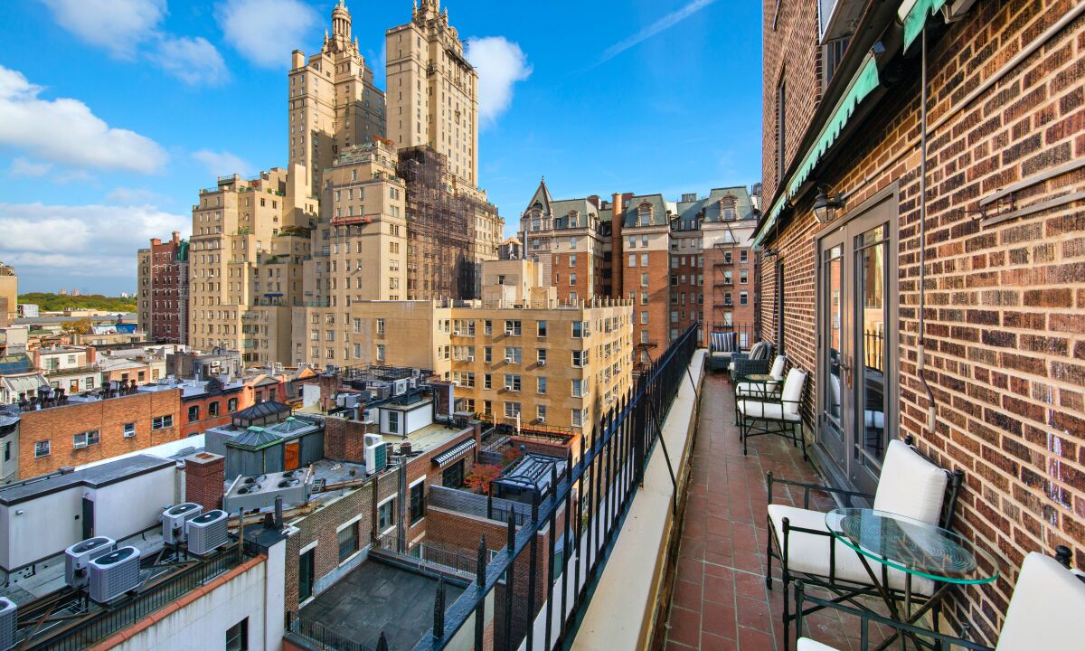 Found in a red-brick building called Park Royal, the two-bedroom unit expands to a 40-foot terrace overlooking the city.