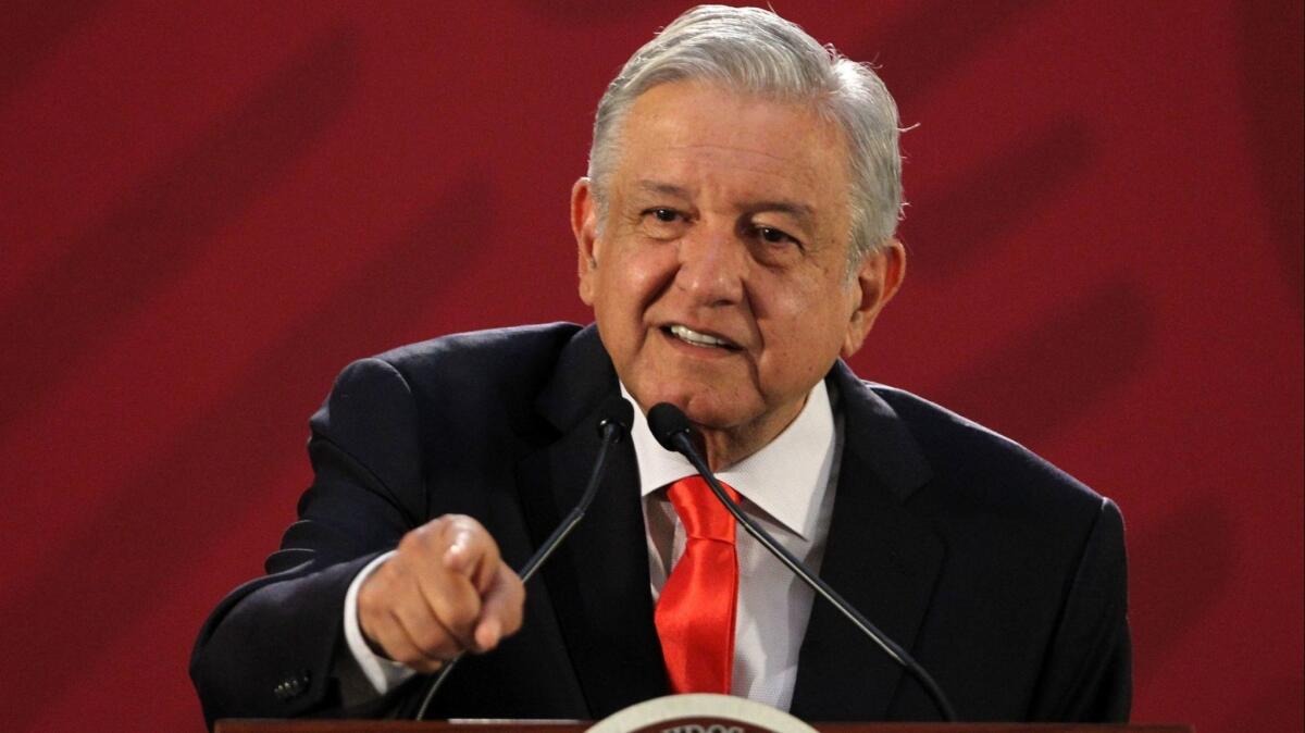 Mexican President Andres Manuel Lopez Obrador speaks at a news conference at the National Palace in Mexico City on Thursday.