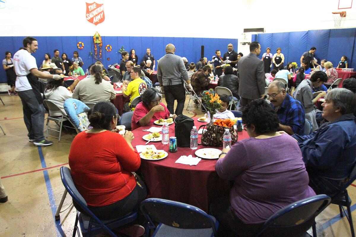 A full house of guests on the first wave of meals at the Burbank Salvation Army during last year's pre-Thanksgiving dinner. This year's community Thanksgiving dinner will be held Wednesday from 5:30 to 8 p.m. at 300 E. Angeleno Ave.