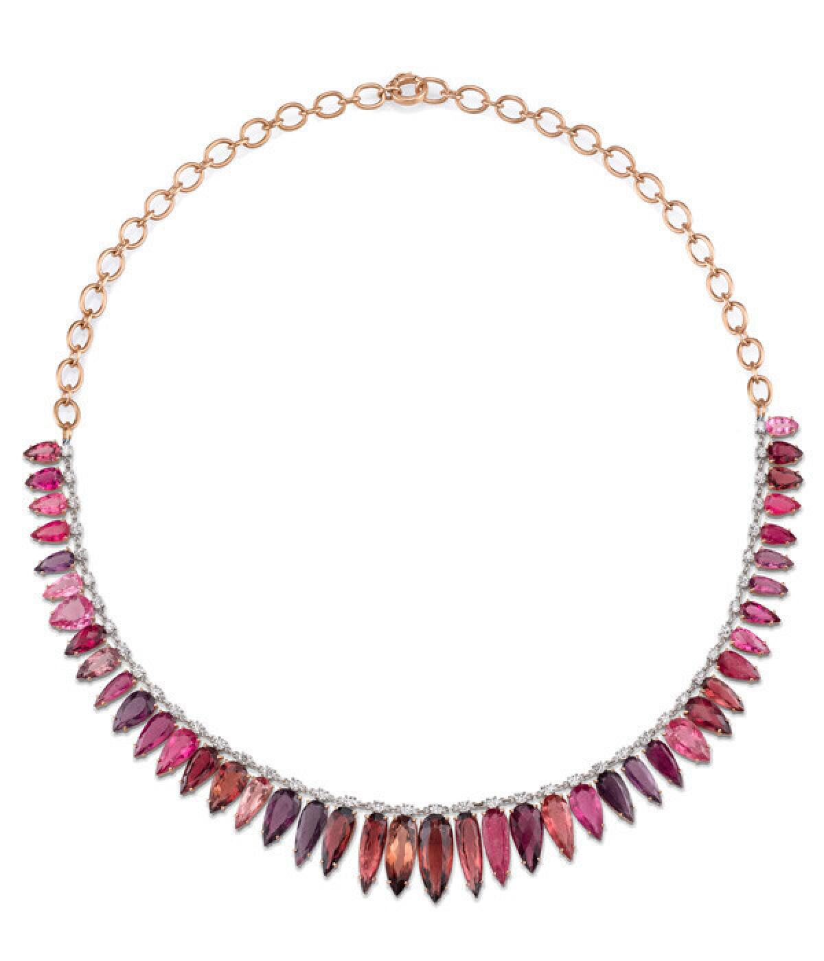 Irene Neuwirth one-of-a-kind 18-karat rose and white gold necklace with pink tourmaline and full cut diamonds.