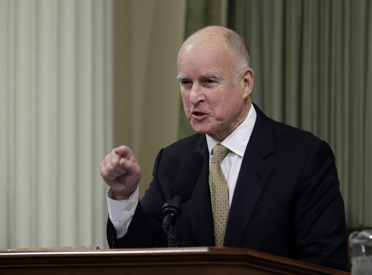 During his annual State of the State speech at the Capitol on Wednesday, Gov. Jerry Brown told lawmakers that even though there is a budget surplus, "To avoid the mistakes of the past, we must spend with great prudence."