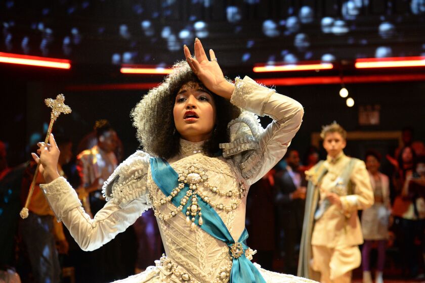 Indya Moore as Angel competes in the 1987 ballroom category Royalty Realness in a scene from the pilot of "Pose."