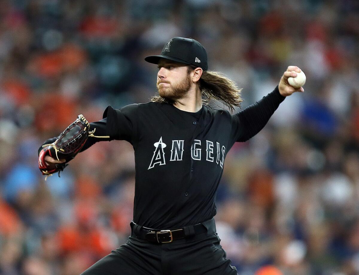 Angels left-hander Dillon Peters pitches against the Astros on Aug. 24, 2019.