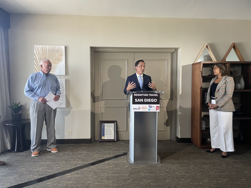 Mayor Todd Gloria speaking at a press conference