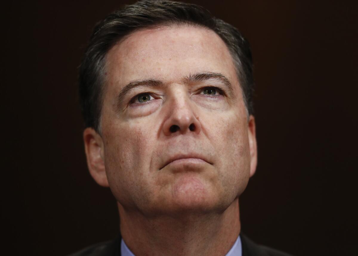 Then-FBI Director James Comey testifies at a Senate Judiciary Committee hearing on May 3.