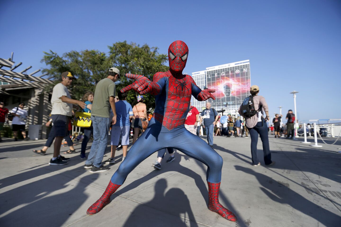 Daniel Mayeux of Anaheim strikes a pose in his Spider-Man costume at Comic-Con.
