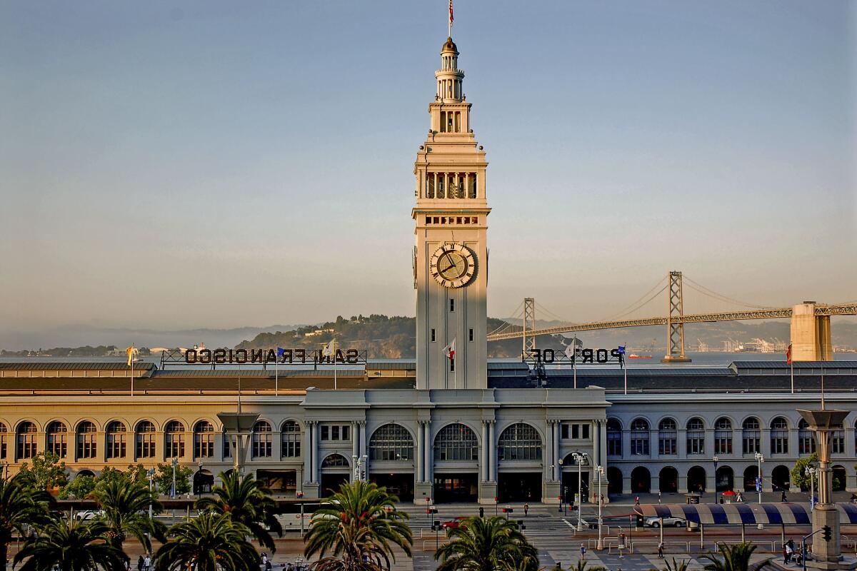 San Francisco's Ferry Building sits along the Embarcadero at the foot of Market Street. 