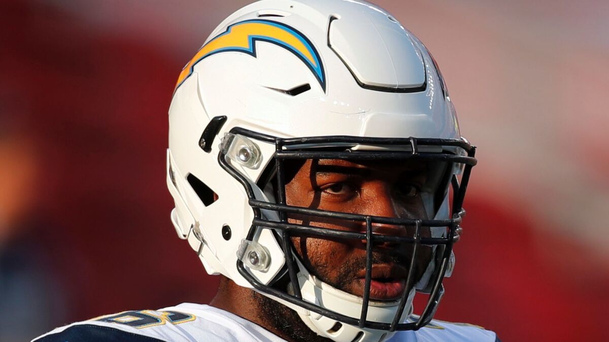 Chargers offensive tackle Russell Okung in 2017