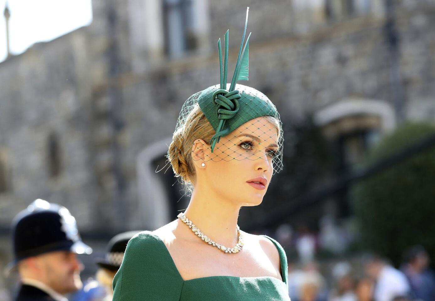 Lady Kitty Spencer arrives for the wedding of Prince Harry and Meghan Markle at St. George's Chapel in Windsor Castle on May 19, 2018.