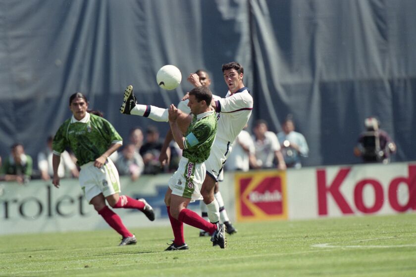File photo of game action during the USA-Mexico soccer match at Qualcomm Stadium  