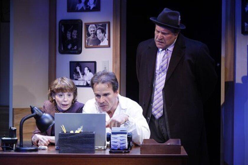 In this publicity image released by O&M Co. from left, Alice Playten, Peter Scolari and Bob Ari are shown in Kenny Solms’ off-Broadway comedy, "It Must Be Him," in New York. (AP Photo/O&M Co., Carol Rosegg)