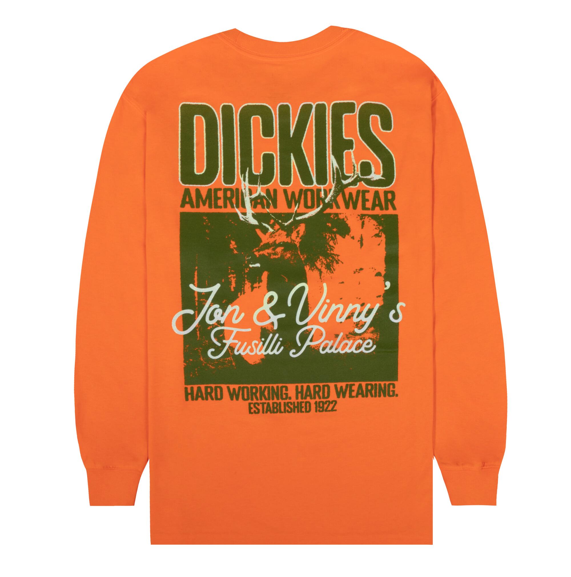 A long-sleeve orange tee