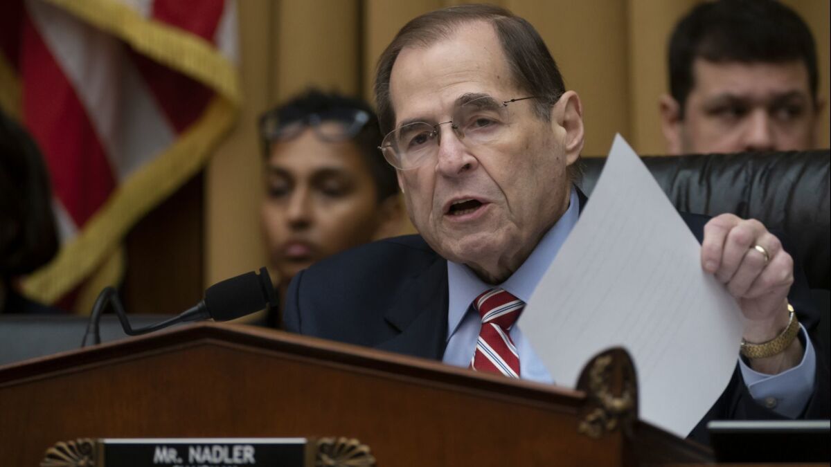 House Judiciary Committee Chairman Jerrold Nadler (D-N.Y.) leads a hearing on April 3.