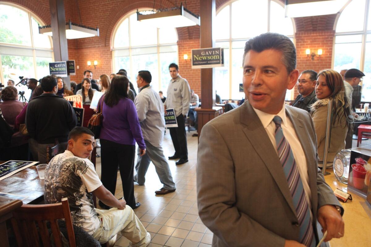 Abel Maldonado attends a press event held by by opposing candidate Gavin Newsom on Oct. 18, 2010, during the campaign for the job of lieutenant governor. Maldonado, a Republican from Santa Maria, lost to Newsom.