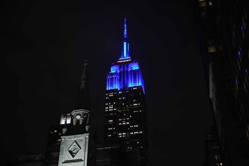 NEW YORK, NEW YORK - APRIL 02: The Empire State Building is lit in blue in honor of World Autism Awareness Day on April 02, 2021 in New York City. (Photo by Noam Galai/Getty Images for Autism Speaks)