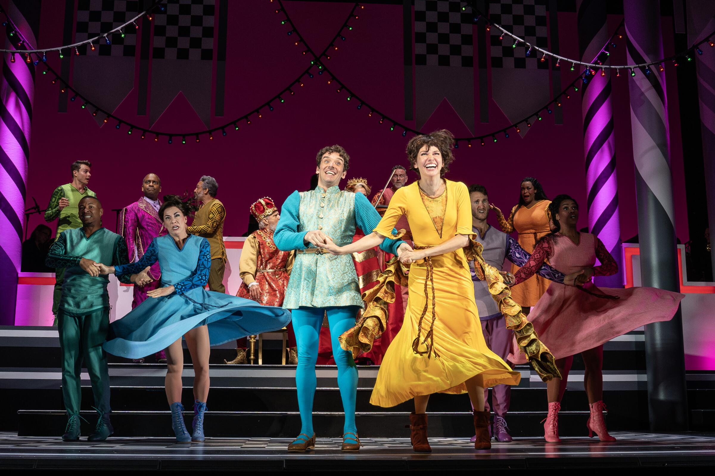 Michael Urie and Sutton Foster with the Broadway cast of "Once Upon a Mattress."
