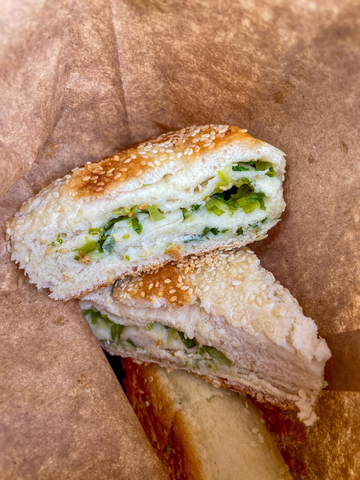 The sliced ​​zhi ma da bing from Taste of China in Rowland Heights.