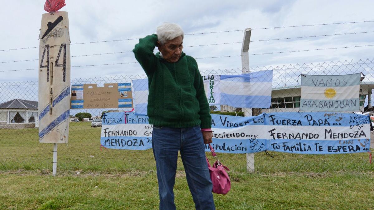 Juan Carlos Mendoza, father of Lt. Fernando Mendoza, a crew member of the missing submarine San Juan, stands outside the naval base in Mar del Plata, Argentina