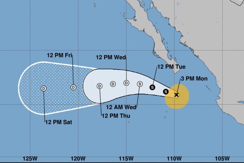 Tropical Storm Madeline was 935 miles southeast of San Diego on Monday afternoon.