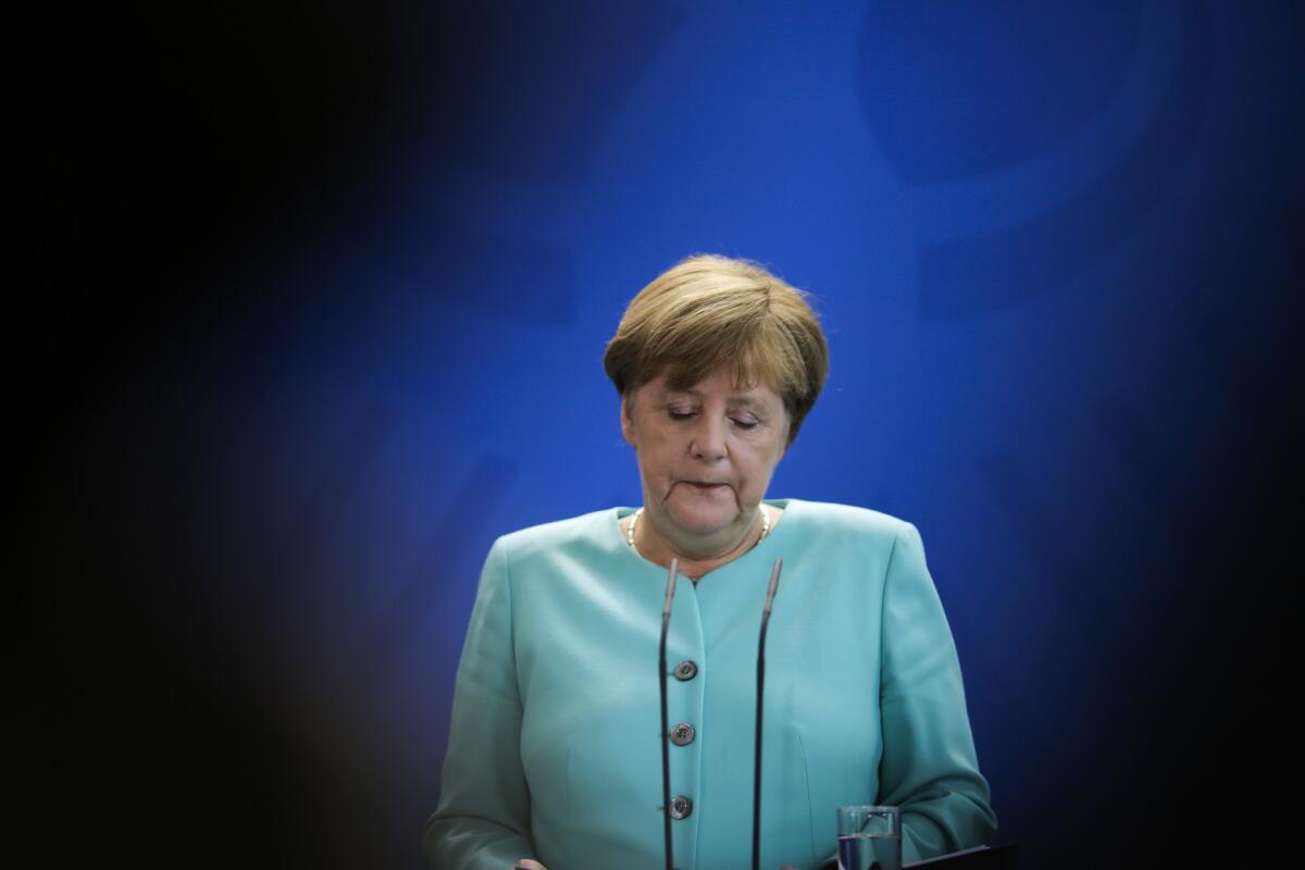 German Chancellor Angela Merkel speaks about the referendum in Britain at the chancellery in Berlin.