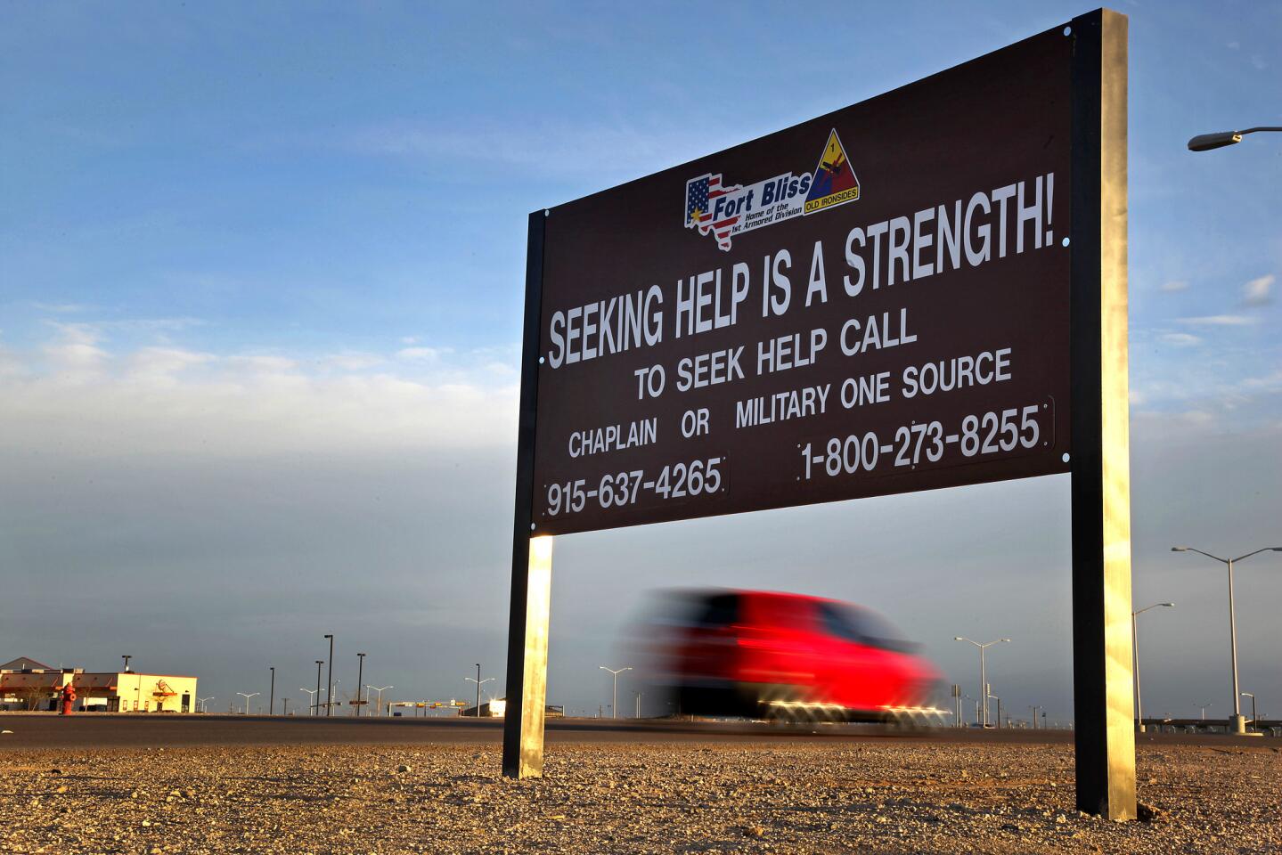A sign at Ft. Bliss in El Paso encourages soldiers to speak out if they are having difficulties.