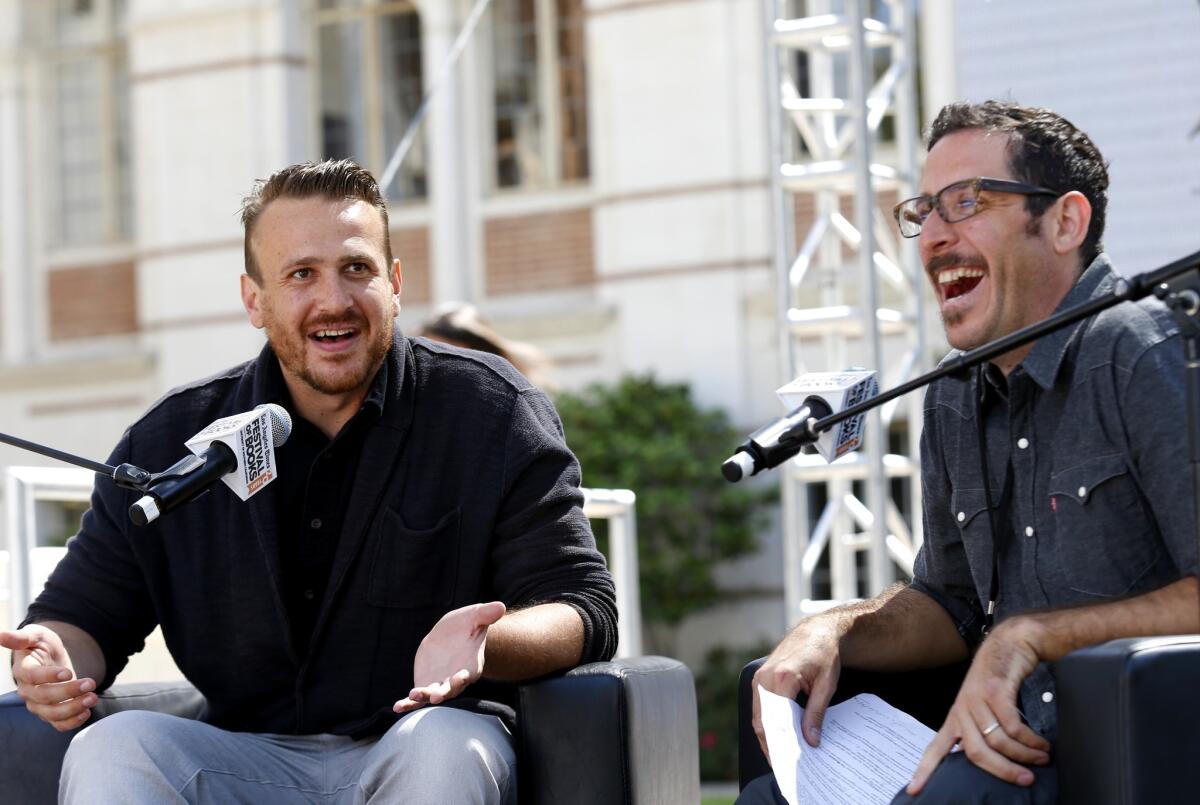 Jason Segel, author of "Nightmares!," speaks with Joel Arquillos at the Los Angeles Times Festival of Books on the USC campus.