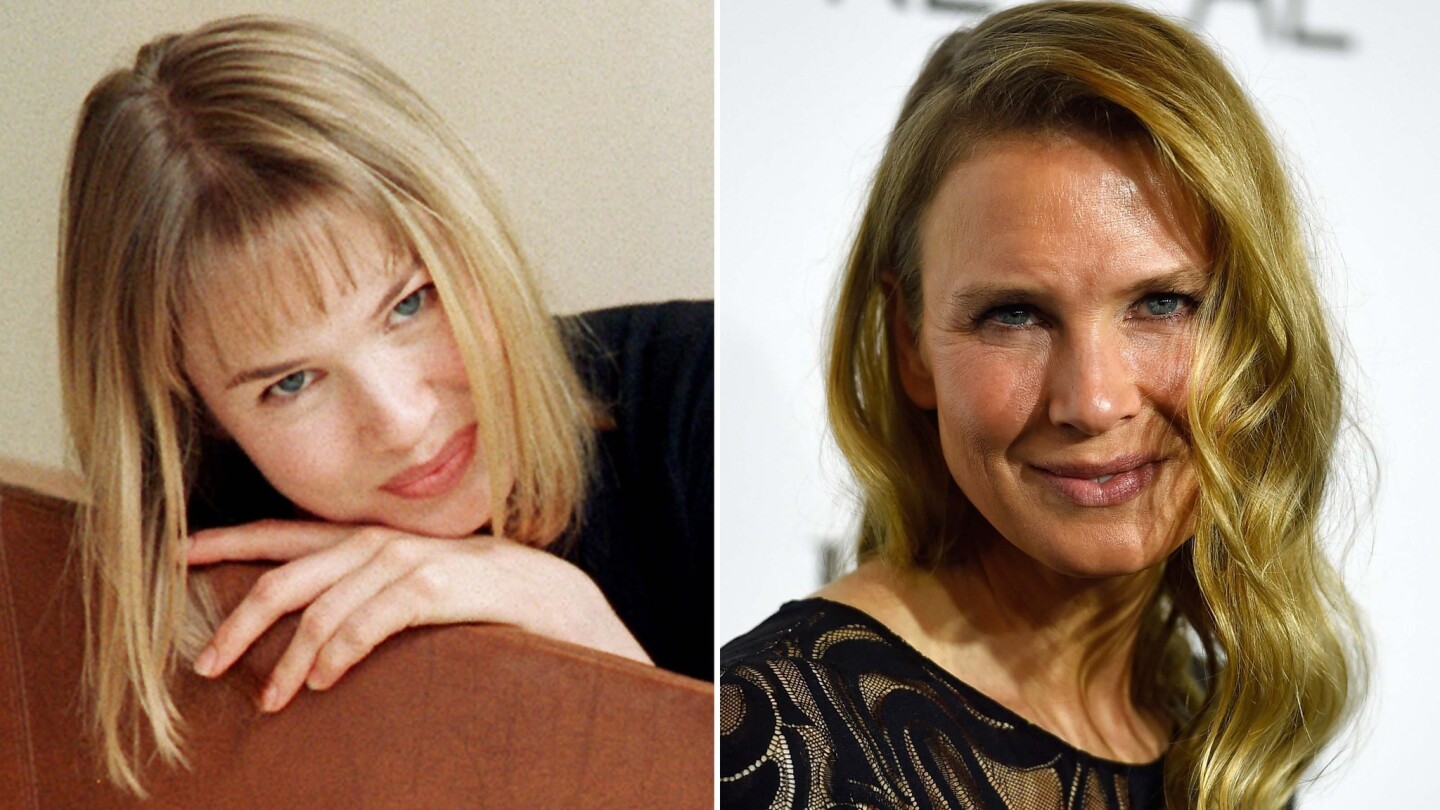 Renee Zellweger as a 27-year-old on the verge of her big break in 1996, left, and at age 45, right.