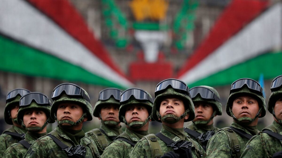 Soldiers during the 2016 Independence Day military parade in Mexico City's main square.