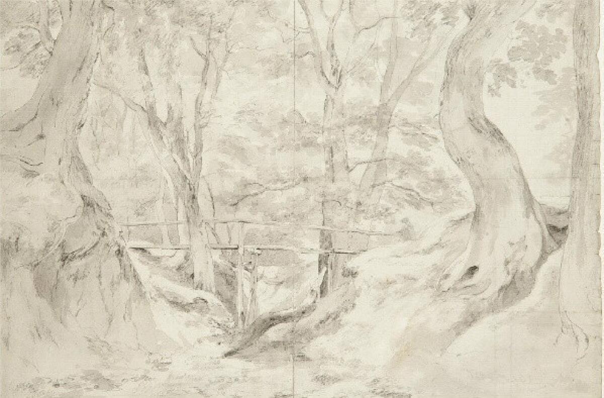A detail of a landscape sketch by John Constable that was sold as part of the collection of Valerie Eliot, the widow of T.S. Eliot.