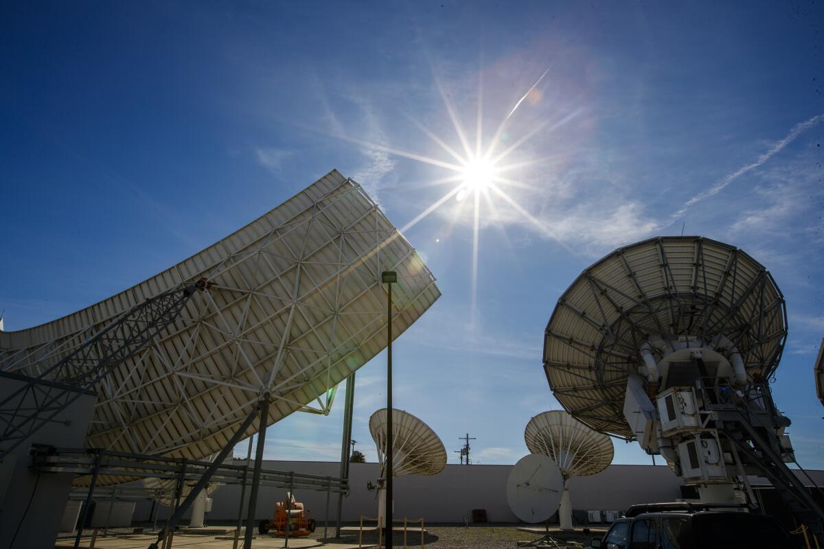 A view of DirecTV satellite dishes at AT&T Los Angeles Broadcast Center in Culver City in 2020. 
