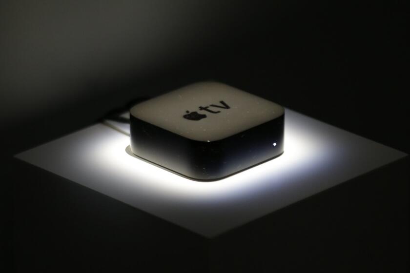 The new Apple TV box is shown during a product display following an Apple event in San Francisco.
