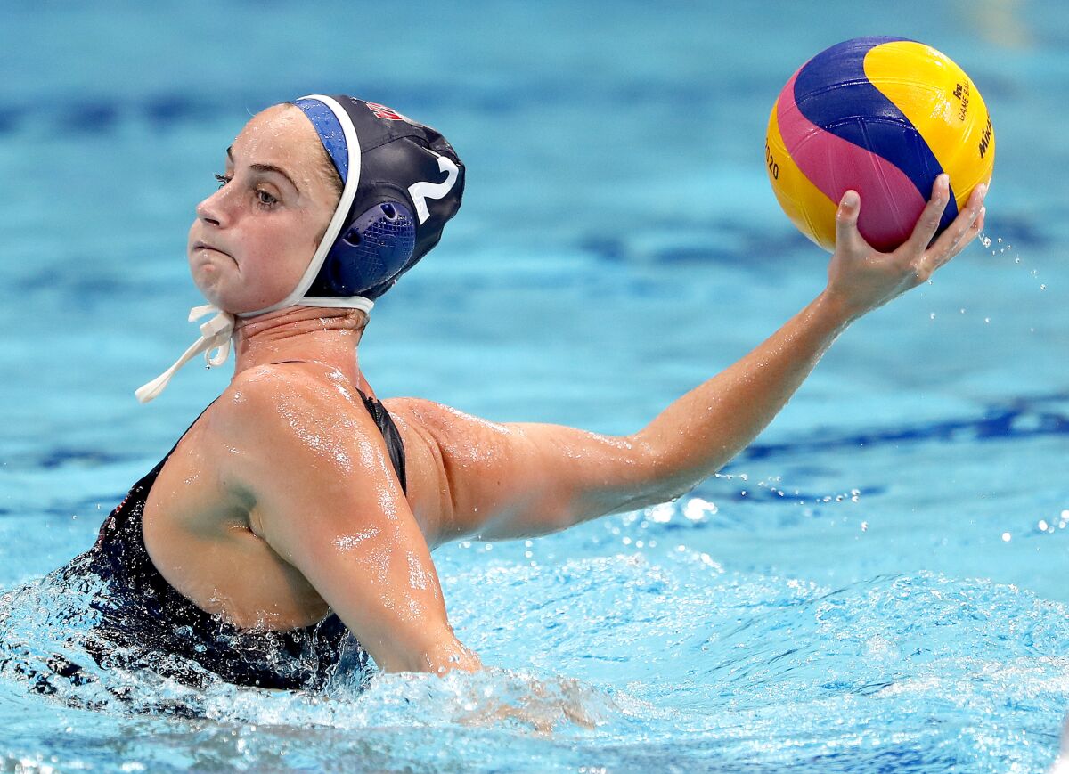 Maddie Musselman plays water polo at the Tokyo Olympics.