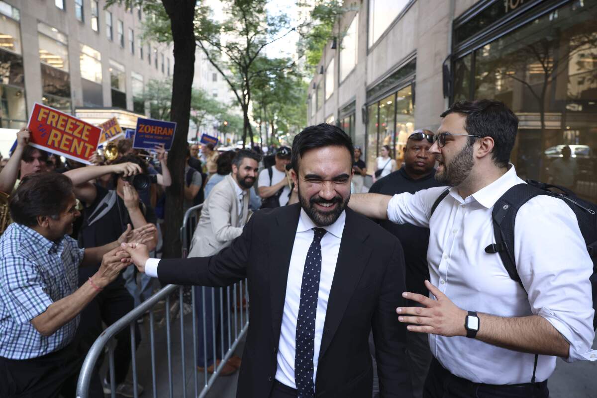 New York City Democratic mayoral candidate Zohran Mamdani arrives at NBC studios June 4 for a televised debate.