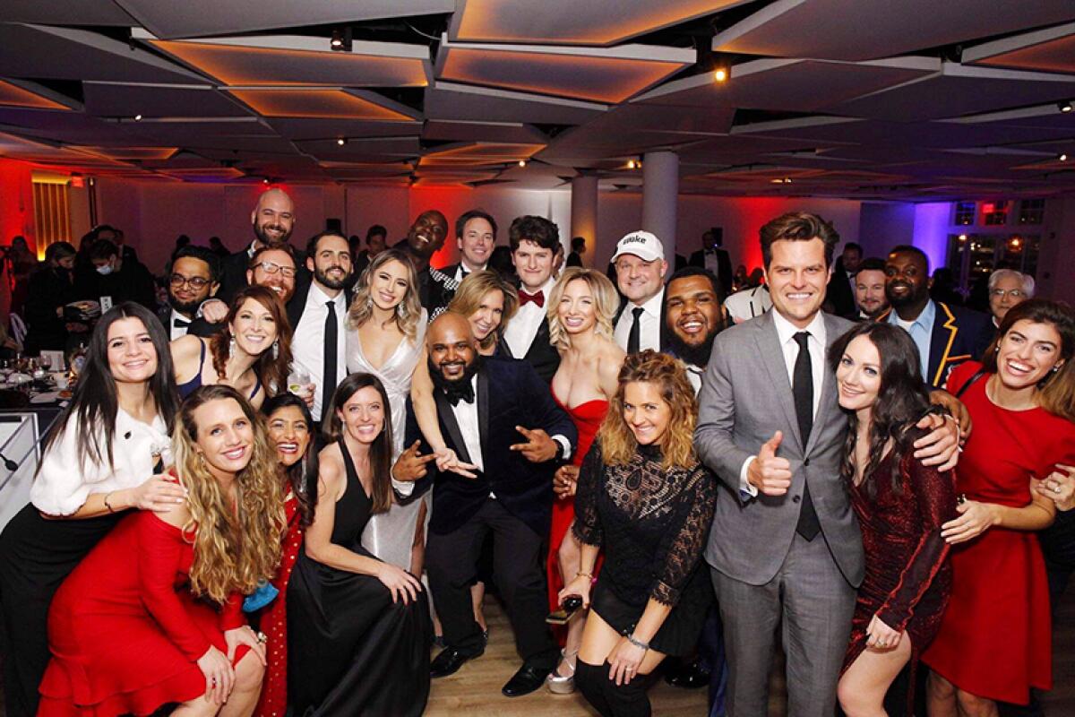 Republican Rep. Matt Gaetz of Florida, foreground at right, was among the attendees at Thursday's gala in Jersey City, N.J.