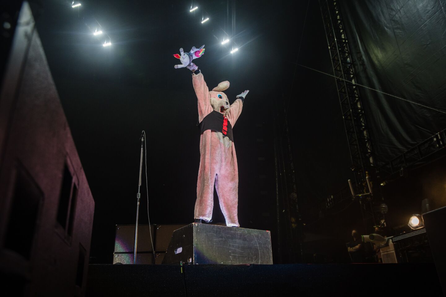 A pink bunny on stage before Green Day plays their set at the Hella Mega Tour at Petco Park in downtown San Diego on August 29, 2021.