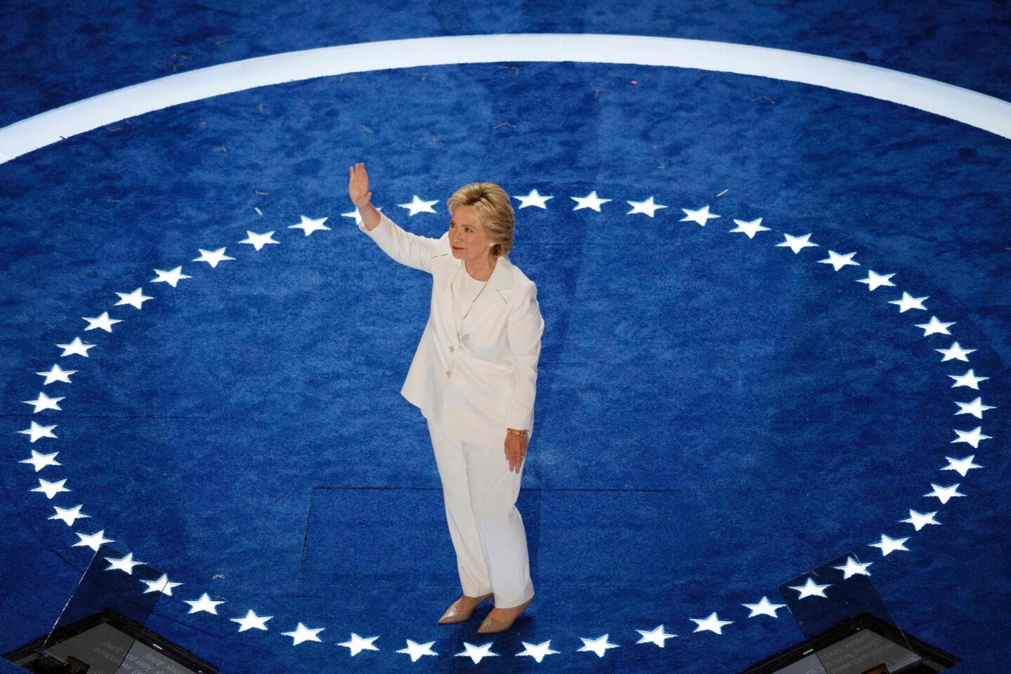 Hillary Clinton is often called the queen of the pantsuit. She chose a white suit to accept the presidential nomination at the Democratic National Convention in July.