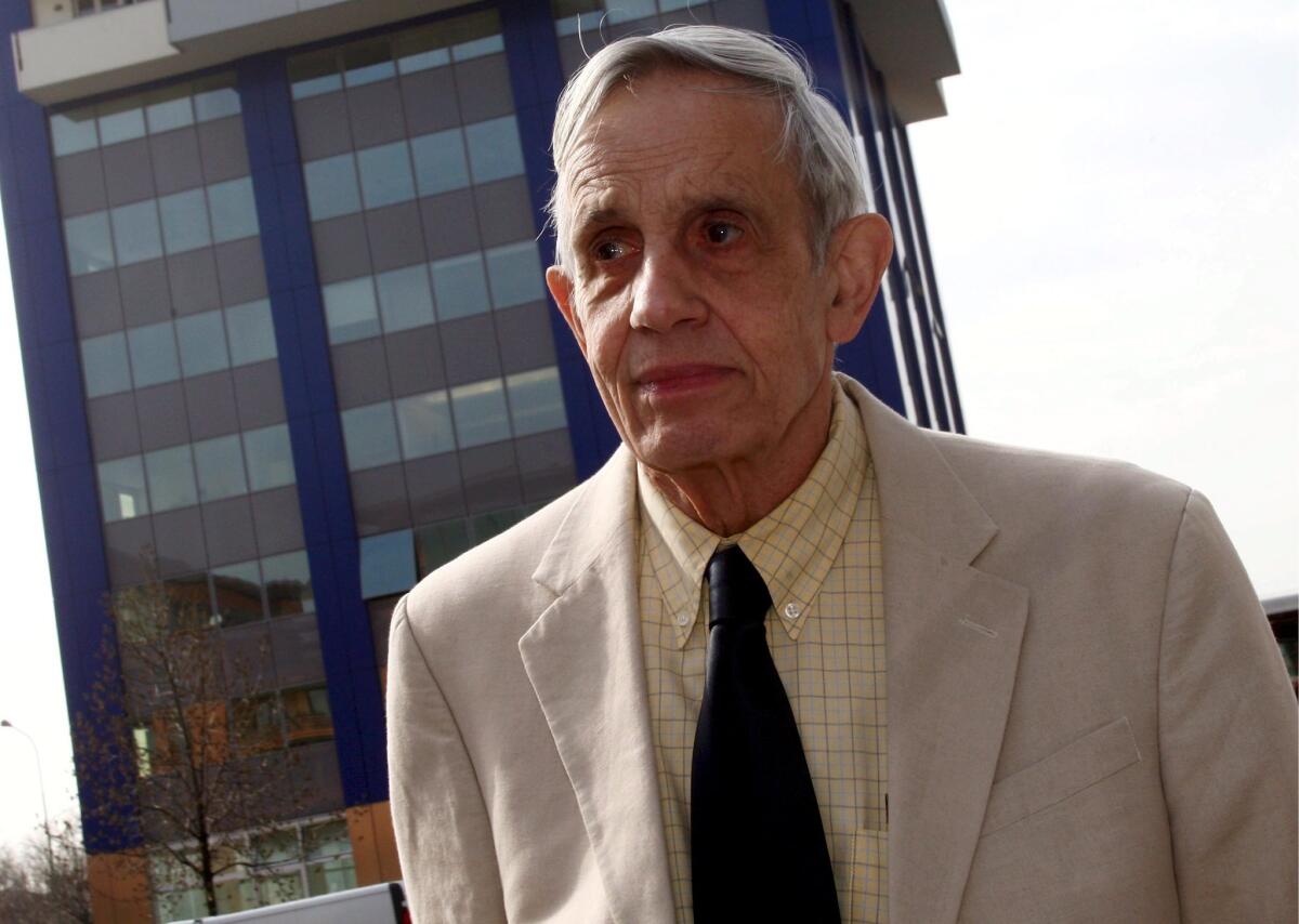 John Nash shown in 2008 attending a so-called 'Meeting for Extraordinary Minds' in Brescia, Italy.