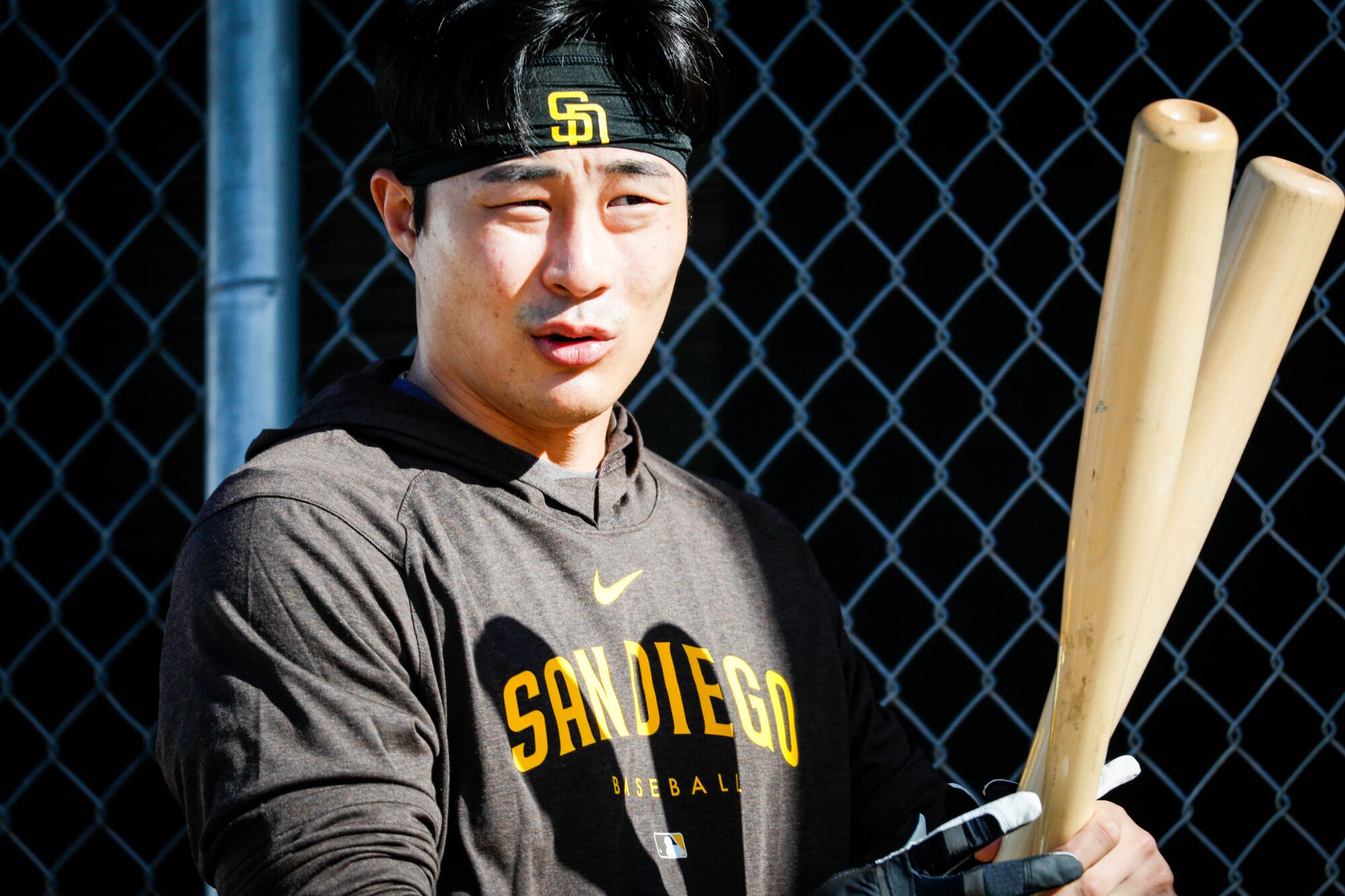 Padres shortstop Ha-Seong Kim walks on the field on Thursday.
