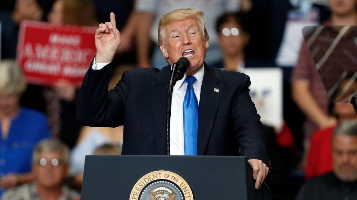 Donald Trump speaks during a "Make America Great Again" rally at the Covelli Centre in Youngstown, Ohio on July 25.