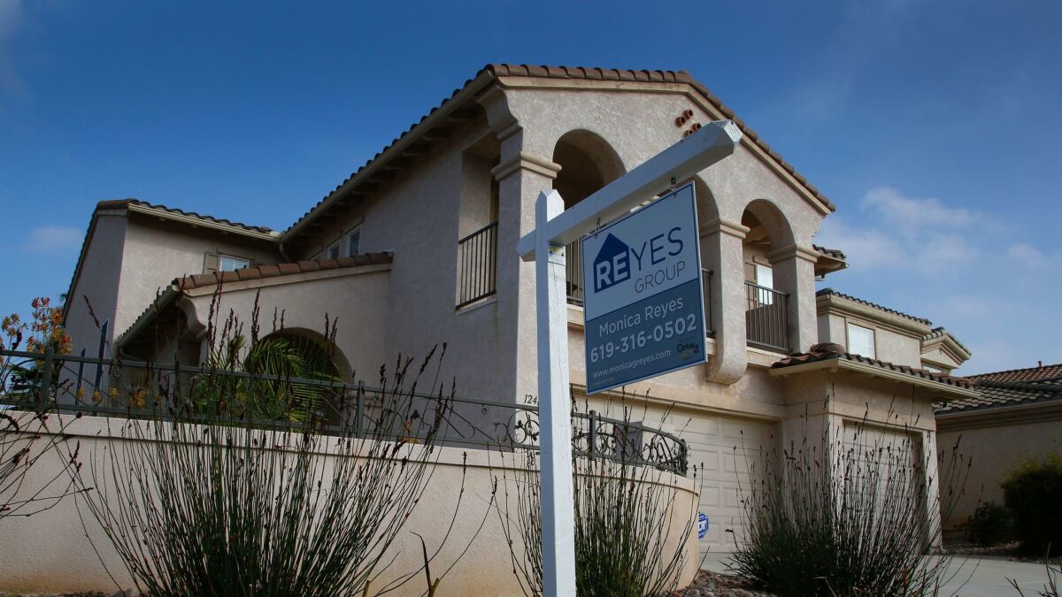 Sales of homes continued to drop in March. Pictured: A home for sale in Chula Vista in 2017.