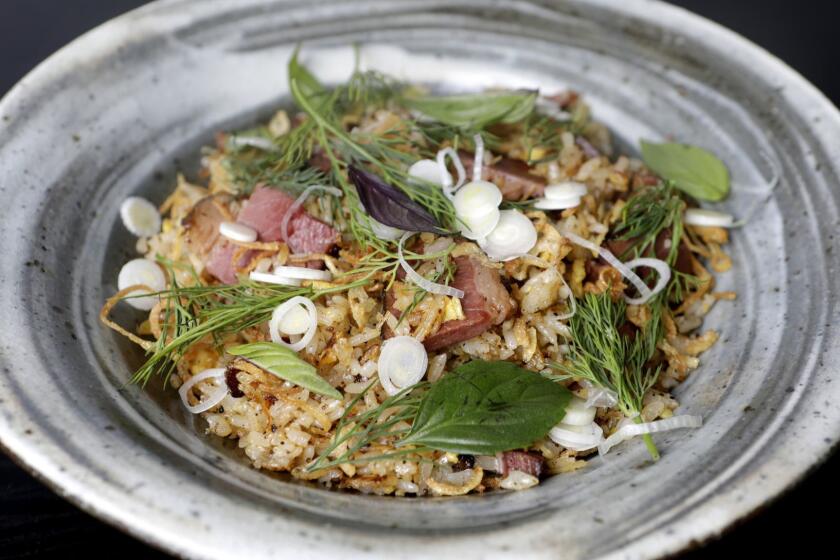LOS ANGELES, CA-MARCH 27, 2019: The pastrami fried rice bowl at Baroo, inside the Union Swapmeet in Los Angeles. On the menu it is called "International Affairs di Pastrami."(Katie Falkenberg / Los Angeles Times)