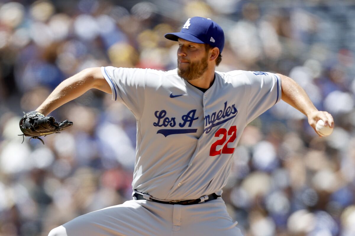 Dodgers' Clayton Kershaw pitches against the San Diego Padres.