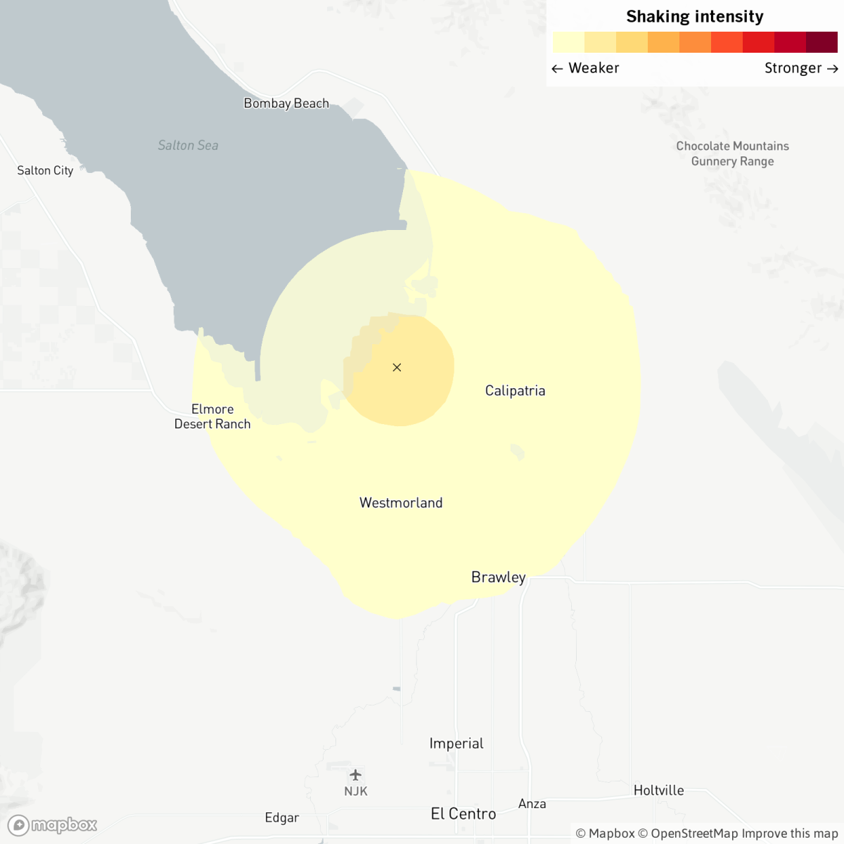 Map of area around the Salton Sea where the 3.6 earthquake struck Sunday