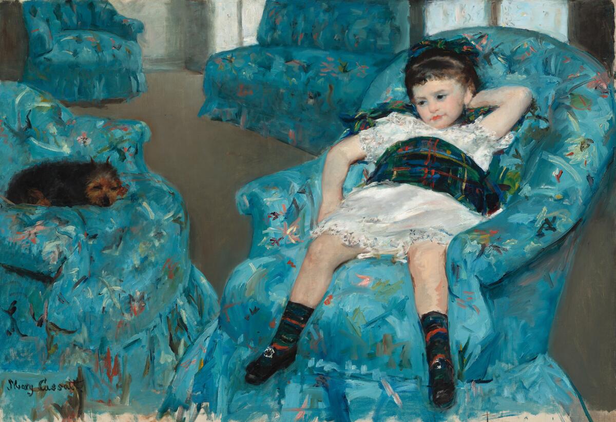 Mary Cassatt; Little Girl in a Blue Armchair, 1878. Oil on canvas, overall: 89.5 x 129.8 cm (35 1/4 x 51 1/8 in.) - framed: 114.3 x 154.3 x 5.7 cm (45 x 60 3/4 x 2 1/4 in.) National Gallery of Art, Washington, Collection of Mr. and Mrs. Paul Mellon. * Part of the "Degas/Cassatt" exhibit at the National Gallery of Art in Washington, showing from May 11 to October 5th, 2014. Photo Credit: National Gallery of Art.