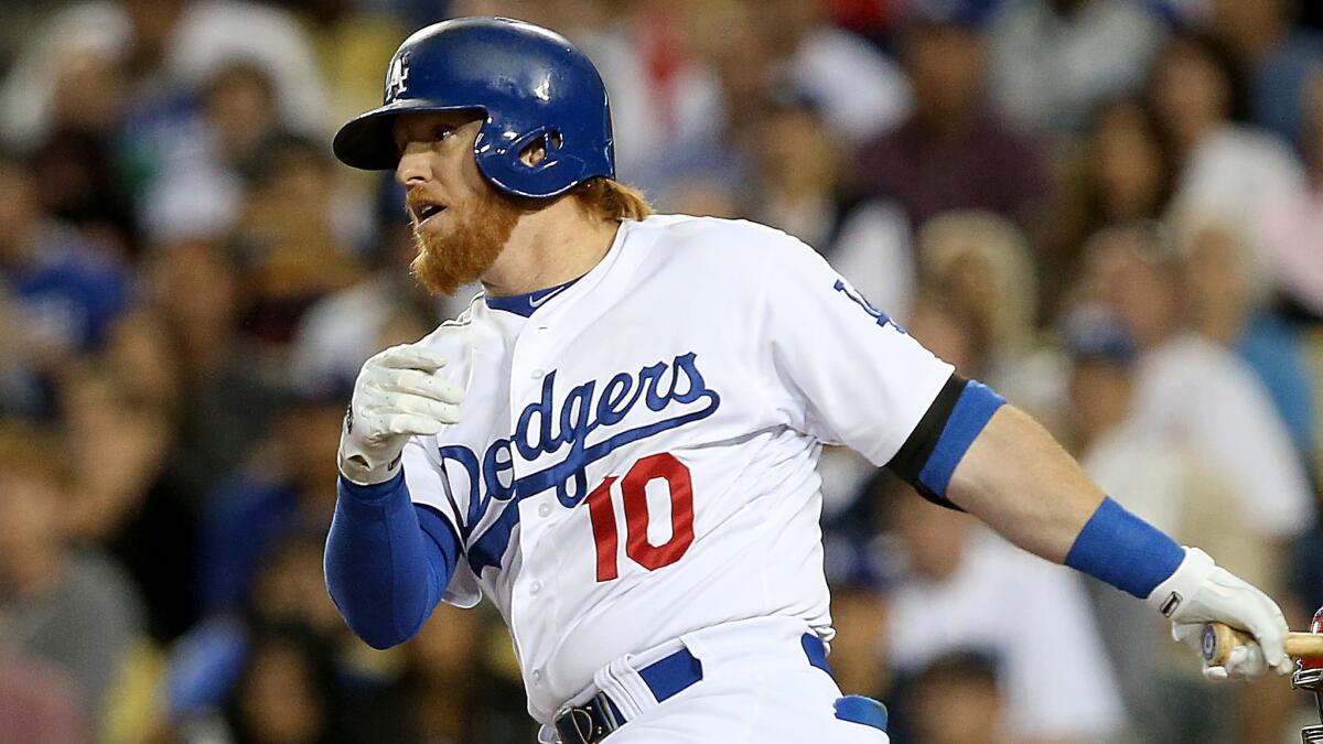 Dodgers infielder Justin Turner has been placed on the disabled list because of a strained left hamstring.