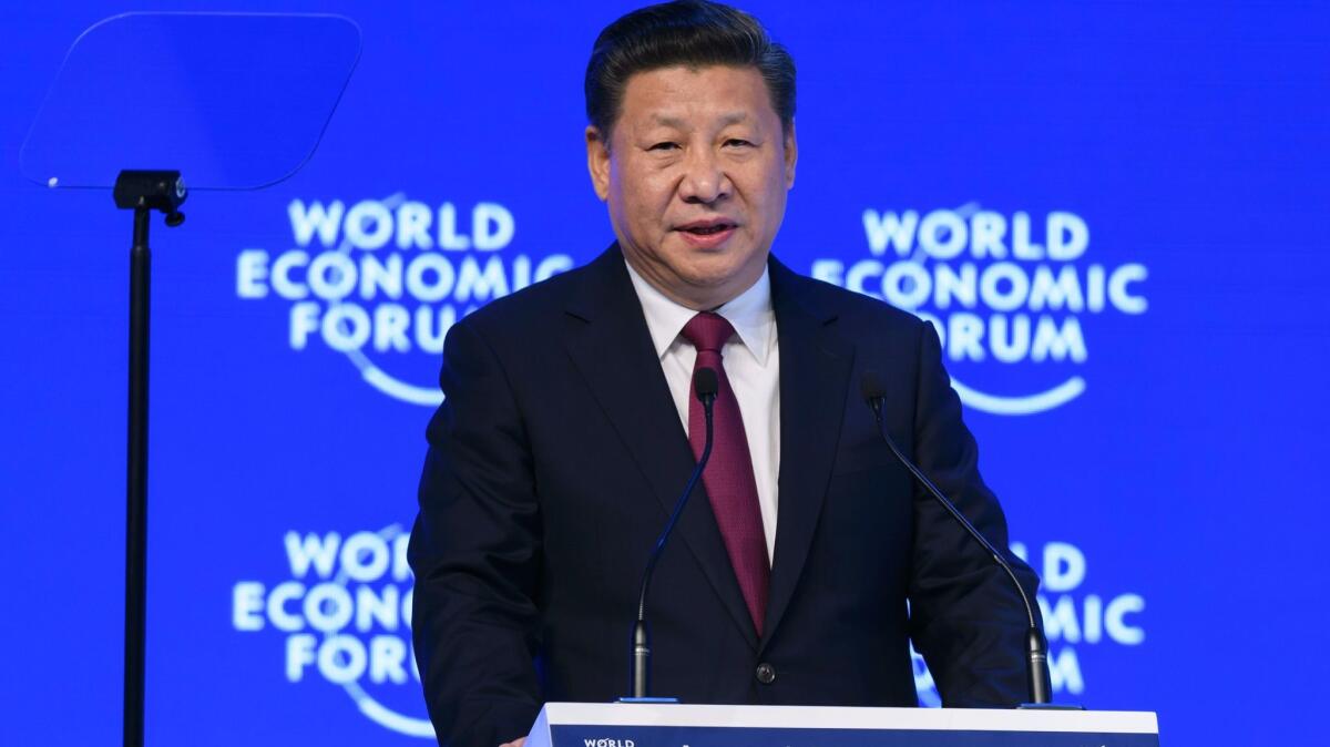 China's President Xi Jinping delivers a speech during the first day of the World Economic Forum, in Davos, Switzerland, on Jan. 17, 2017.