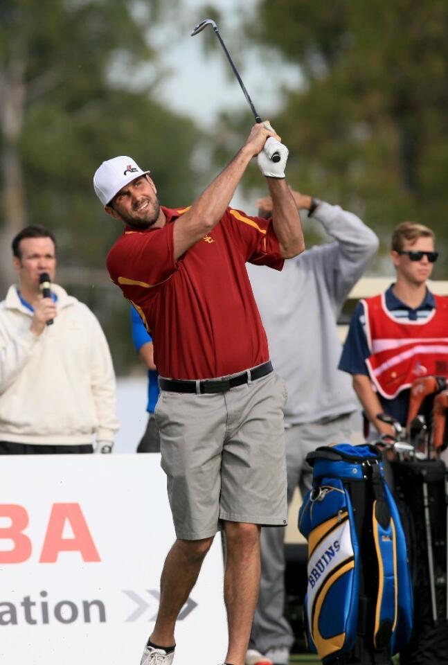 Heisman Trophy winner Matt Leinart, representing Team USC, competes during the second annual Toshiba Classic Skills Challenge at Newport Beach Country Club on Tuesday.
