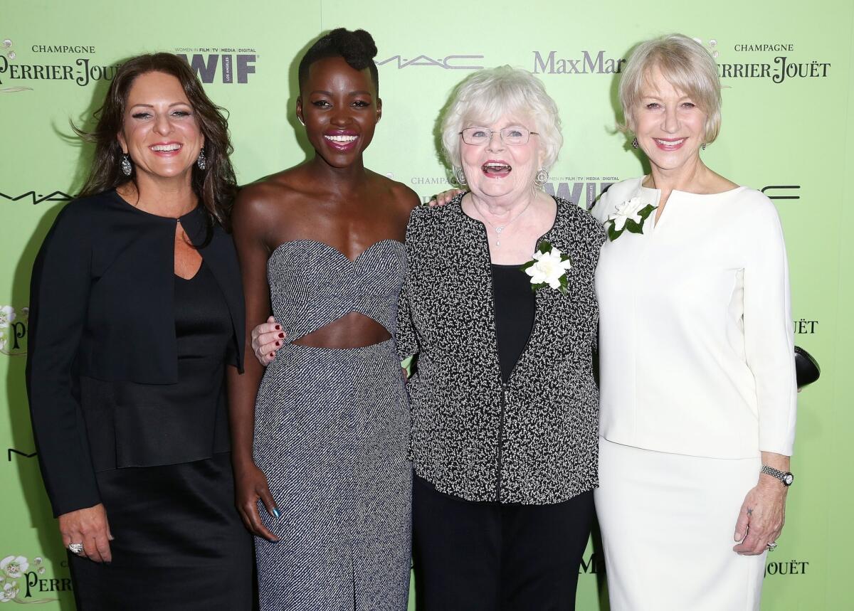 Producer Cathy Schulman, left, and actresses Lupita Nyong'o, June Squibb and Helen Mirren attend the Women in Film pre-Oscar cocktail party.