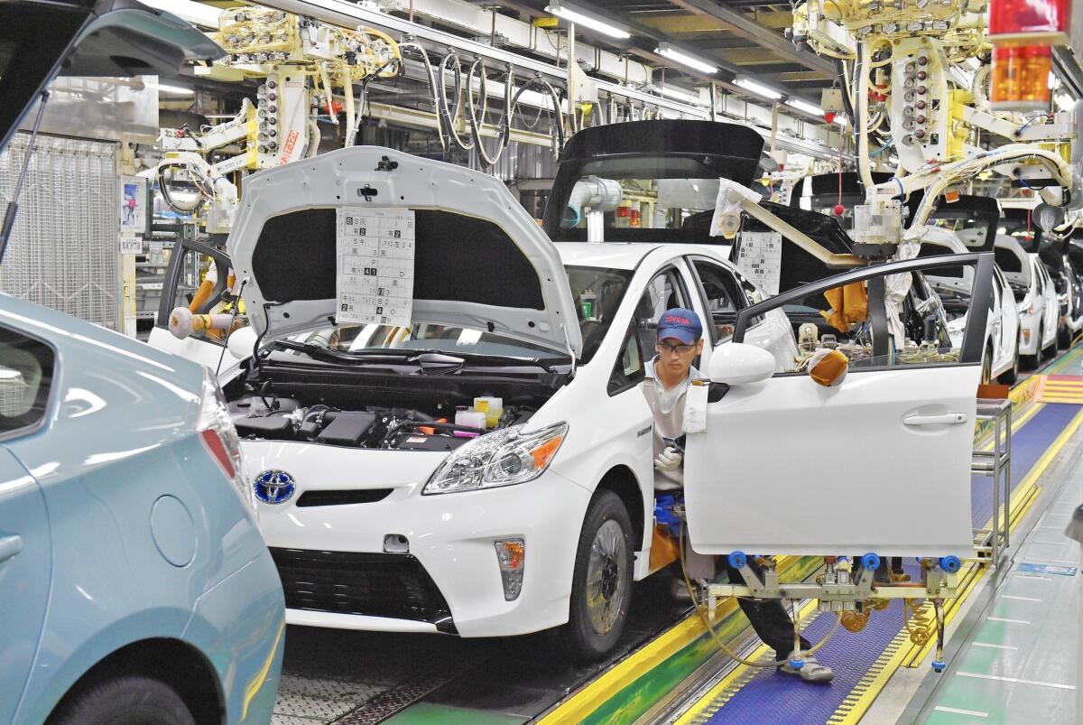 The Toyota Prius is by far the bestselling hybrid in U.S. history, with more than 1.8 million units sold since its debut as a 2001 model. It has, in recent years, often been the bestselling car of any kind in California. Above, a Prius assembly line in Japan in December.